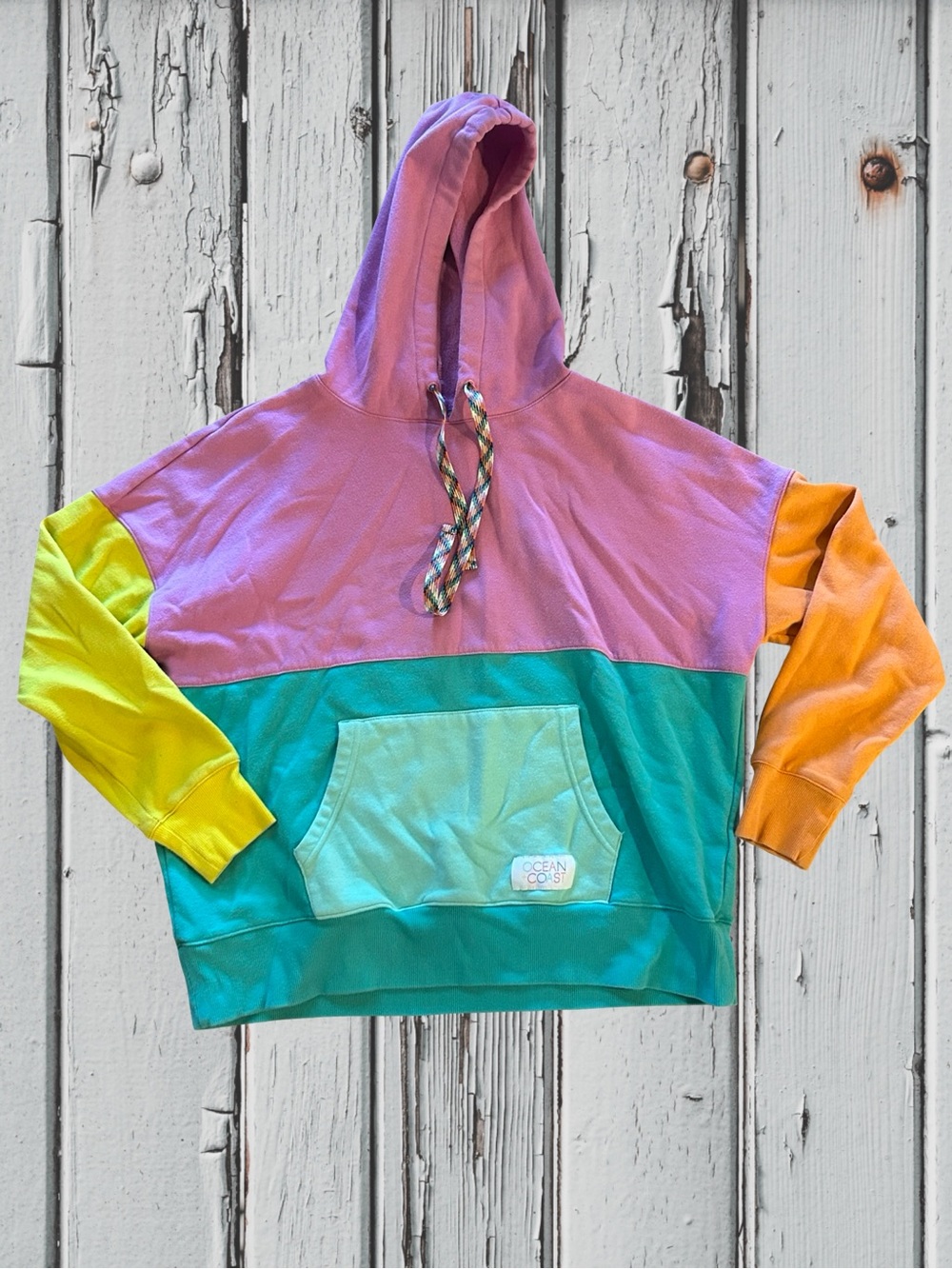 Ocean Coast Colorblock Hoodie - Pink, Teal, Yellow, Orange